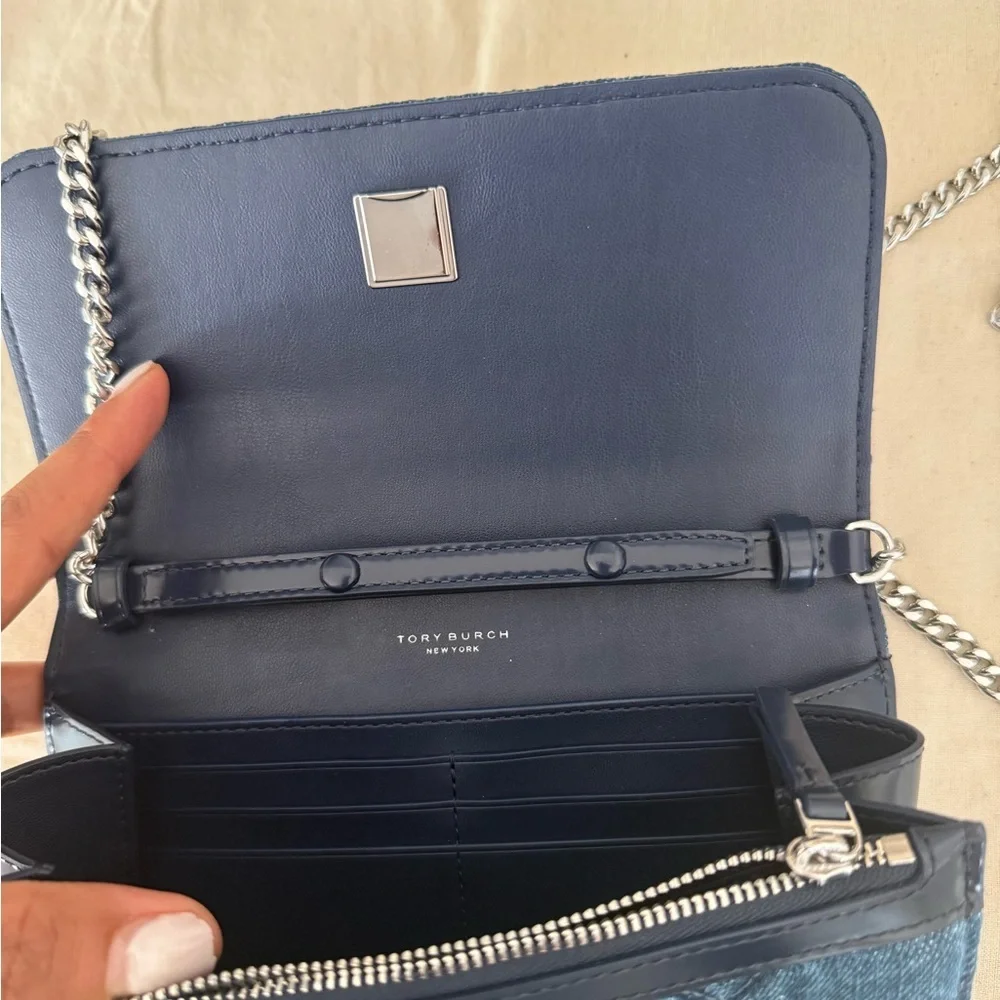 Tory Burch Willa Chain Wallet Crossbody Clutch Bag 163012 Denim $425
